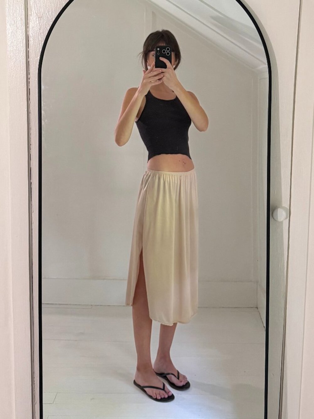 Vanity Fair Vintage Y2K Lace Trim Midi Slip Skirt Beige Size L
